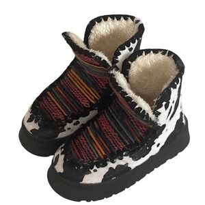 Womens Boho Cow Print Cozy Faux Fur Lined Ankle Boots Size 39